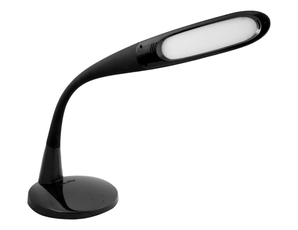 Stretched Black Stella Two lamp showing LED bulb